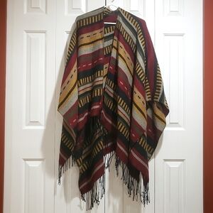 Patterned Blanket Scarf / Shawl / Poncho with tassels
